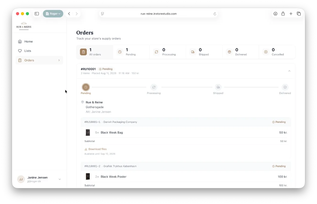 Client catalogue screenshot