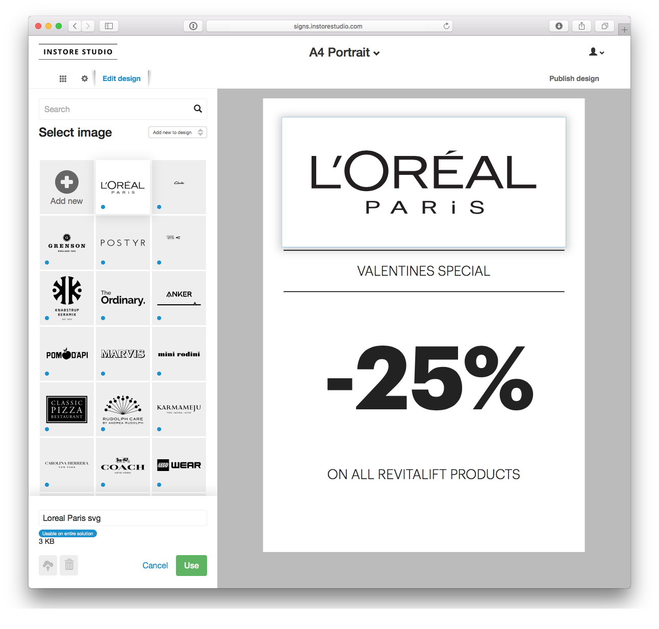 Brand asset library in StorePrint